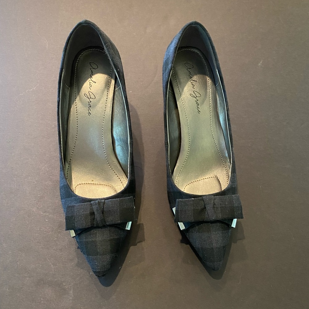 Amelia Grace Plaid Bow Low Heels